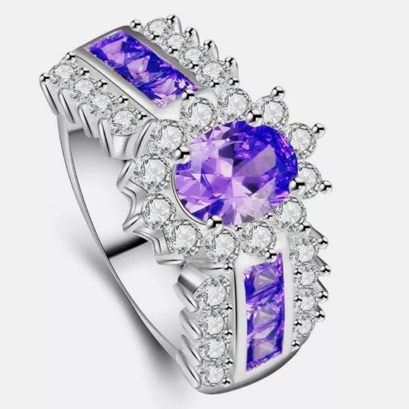 1.25ct Amethyst Zircon Micro Paved Halo Bling Ring - Picture 10 of 10